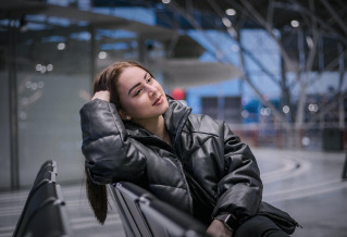 happy traveler portrait woman